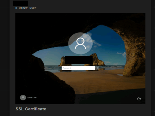 Windows login screen found through Shodan, with user names hidden.
