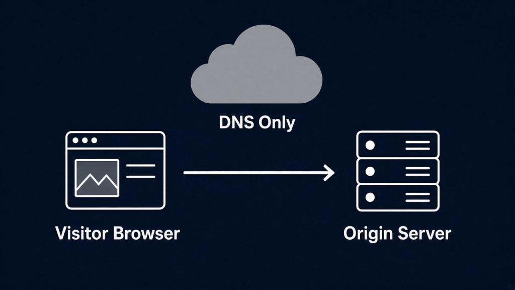 Grey cloud DNS only: visitor browser goes directly to origin server